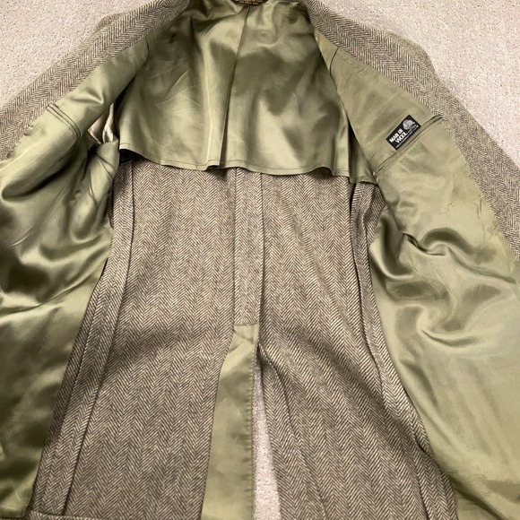 Man In Wool Blazer Men 43R Green Tan Herringbone Classic Menswear Wool Jacket - Picture 6 of 13